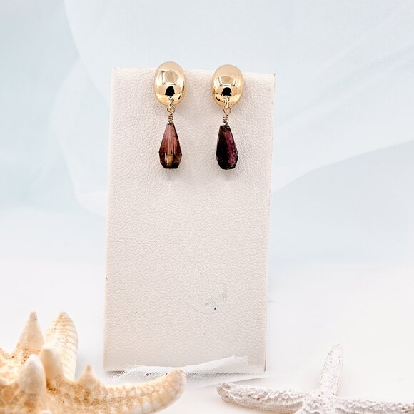 Pink Tourmaline Dainty Stud Earrings, 14K Gold Filled Teardrop Studs - Picture 5 of 9